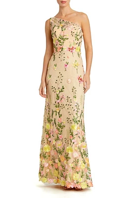 Mac Duggal Floral Embroidery One-Shoulder Gown Yellow Multi at Nordstrom,