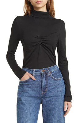 Nation LTD Eris Cinched Turtleneck Long Sleeve Pima Cotton Blend Top at Nordstrom,