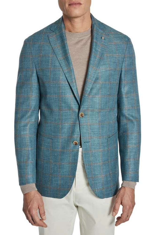 Jack Victor Hampton Windowpane Check Wool & Linen Blend Sport Coat Teal at Nordstrom,