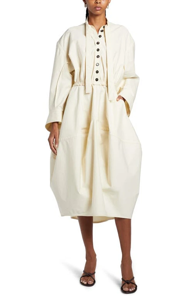 Bottega Veneta Long Sleeve Cotton Twill Balloon Shirtdress Parchment at Nordstrom, Us