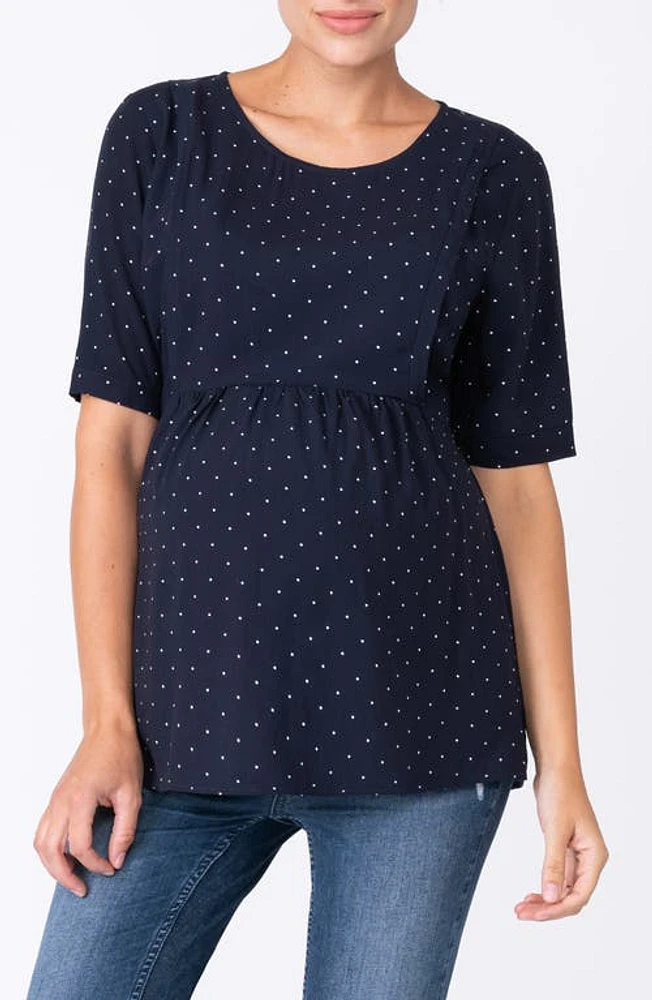 Seraphine Polka Dot Maternity/Nursing Top Navy at Nordstrom,