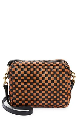 Clare V. Midi Sac Woven Leather Crossbody Bag in Black/Natural Woven Checker at Nordstrom