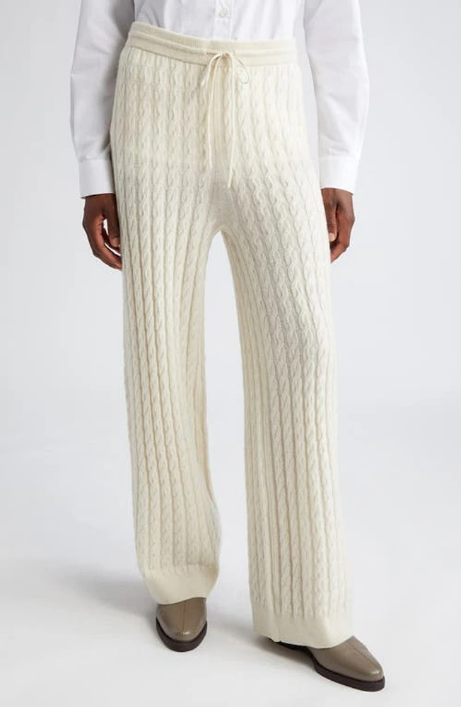 TOTEME Cable Knit Wide Leg Wool & Cashmere Pants Snow at Nordstrom,