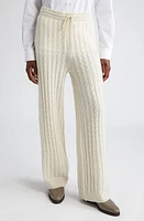 TOTEME Cable Knit Wide Leg Wool & Cashmere Pants Snow at Nordstrom,