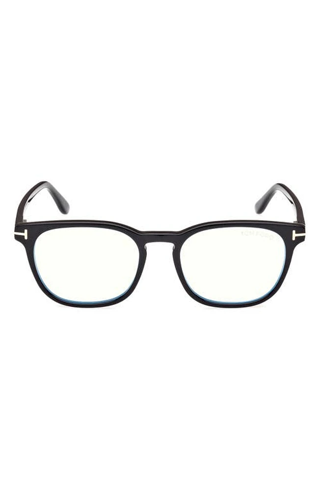 TOM FORD 53mm Square Blue Light Blocking Glasses in Shiny Black at Nordstrom