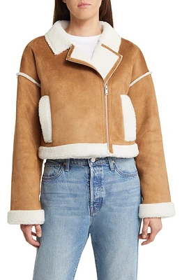 UGG(r) Takara Luxe Fluff Faux Shearling Crop Moto Jacket in Chestnut at Nordstrom, Size Medium Regular