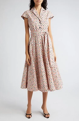 Loretta Caponi Zoe Floral Cotton Midi Shirtdress Pergola Of Roses at Nordstrom,