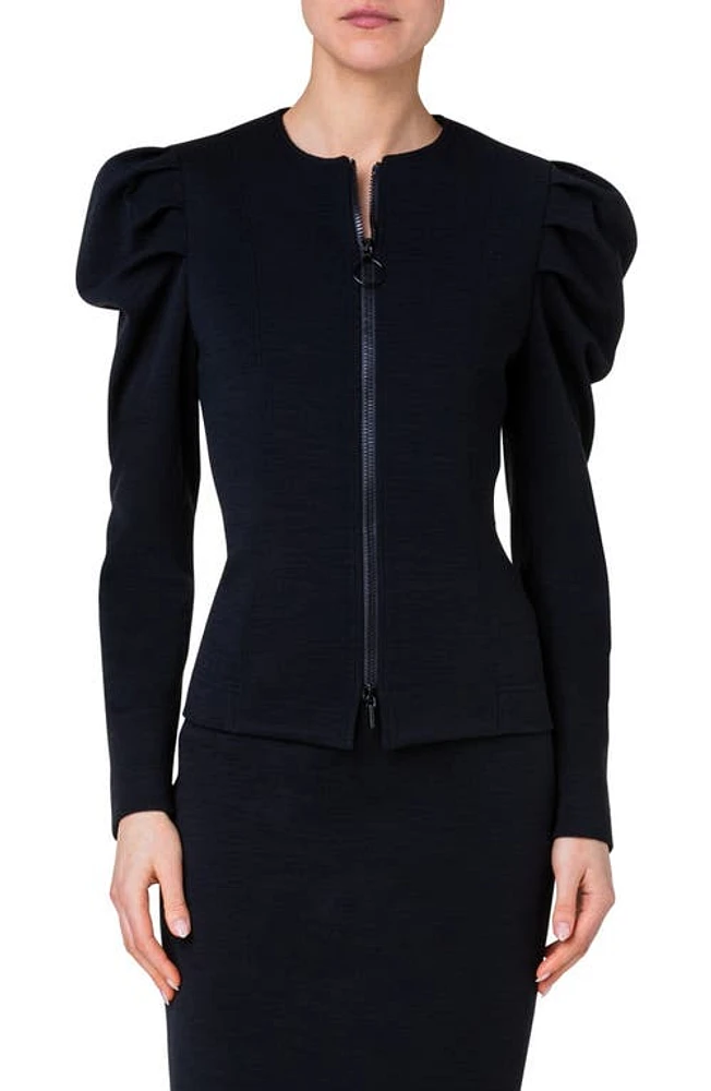 Akris punto Puff Sleeve Scuba Jersey Jacket Black at Nordstrom,