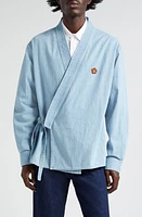 KENZO Cotton Denim Kimono Jacket Stone Bleached Blue at Nordstrom,