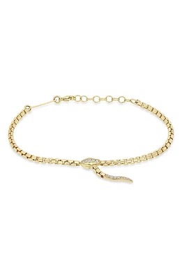 Zoë Chicco Pavé Diamond Snake Box Chain Bracelet in Yellow Gold at Nordstrom, Size 7