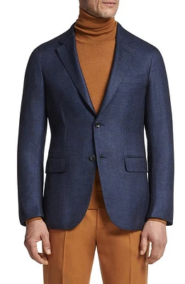 ZEGNA Microcheck Cashmere & Silk Blazer Blue at Nordstrom, Us