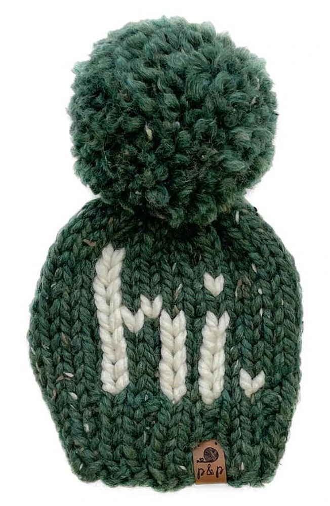 PINE + POPPY Hi Holiday Intarsia Pompom Hat in Hunter Green at Nordstrom