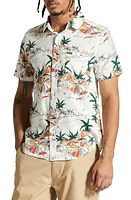 Brixton Charter Classic Fit Tropical Print Short Sleeve Slub Button-Up Shirt Off White Umbrella Scene at Nordstrom,