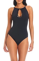 Rod Beattie Pulling Strings Cutout One-Piece Swimsuit Black at Nordstrom,