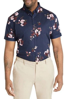 Johnny Bigg Flint Slim Fit Floral Short Sleeve Button-Down Shirt Navy at Nordstrom,