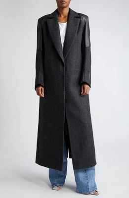 Coperni Hybrid Herringbone & Faux Leather Long Coat Charcoal at Nordstrom, Us