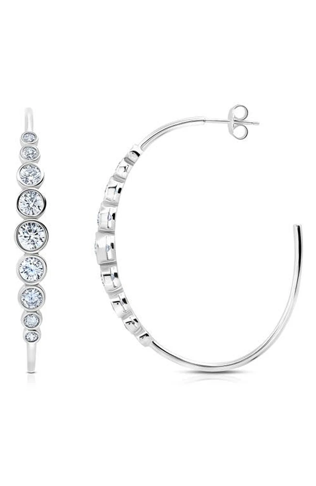 Crislu Cubic Zirconia Bezel Hoop Earrings in Platinum at Nordstrom