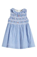 Mini Boden Kids' Smocked Bodice Dress Mid Blue Leno Stripe at Nordstrom,