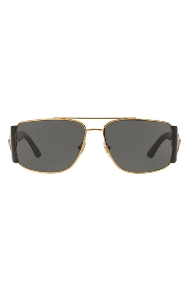 Versace Medusa Medallion 63mm Wrap Sunglasses in Gold/Black Solid at Nordstrom