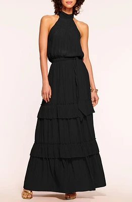 Ramy Brook Genevieve Halter Neck Tiered Maxi Dress Black at Nordstrom,