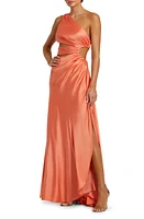 Mac Duggal Cutout One-Shoulder Satin Gown Orange at Nordstrom,