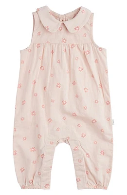 FIRSTS by Petit Lem Daisy Print Linen & Cotton Romper Coral Light at Nordstrom,