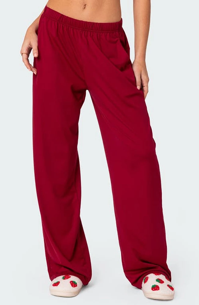 EDIKTED Jayla Slouchy Knit Wide Leg Pants Burgundy at Nordstrom,