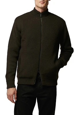 Rodd & Gunn Loke Coleridge Rib Merino Wool Zip-Up Cardigan Dark Tobacco at Nordstrom,