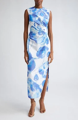 Lela Rose Julia Warp Floral Print Sleeveless Dress Ivory/Blue Multi at Nordstrom,