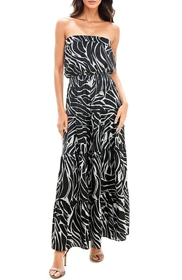 Socialite Print Strapless Maxi Dress Black/Tan at Nordstrom,