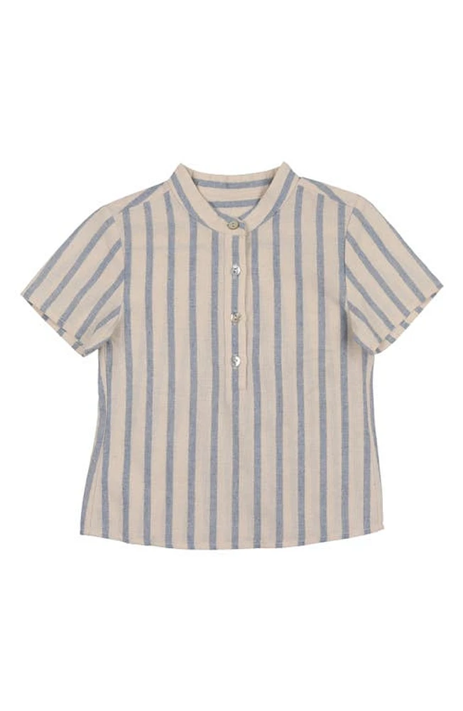 Manière Kids' Stripe Band Collar Henley in Sky Blue at Nordstrom, Size 6