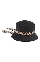 Valentino Garavani VLOGO Toile Twilly Straw Bucket Hat Y7H Nero/Beige/Nero at Nordstrom,