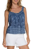 Liverpool Los Angeles Floral Print Sleeveless Top Indigo at Nordstrom,