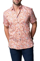 Maceoo Galileo Geometric Short Sleeve Cotton Button-Up Shirt in Orange at Nordstrom, Size 5