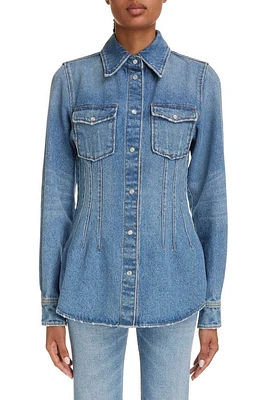 Chloé Corset Detail Fitted Denim Snap Front Shirt in Foggy Blue at Nordstrom, Size 4 Us