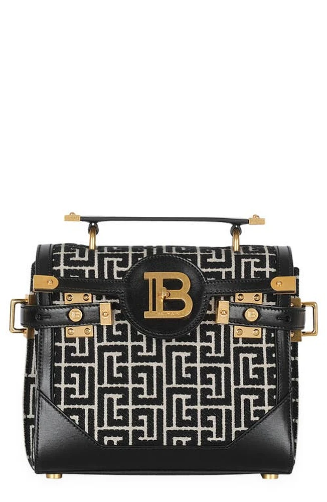 Balmain B-Buzz 23 Monogram Jacquard Top Handle Bag in Ivory/Black at Nordstrom