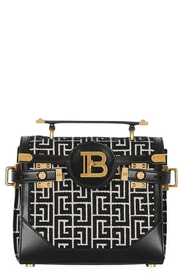 Balmain B-Buzz 23 Monogram Jacquard Top Handle Bag in Ivory/Black at Nordstrom