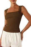 Petal & Pup Clara Square Neck Sleeveless Knit Top in Olive at Nordstrom, Size 6