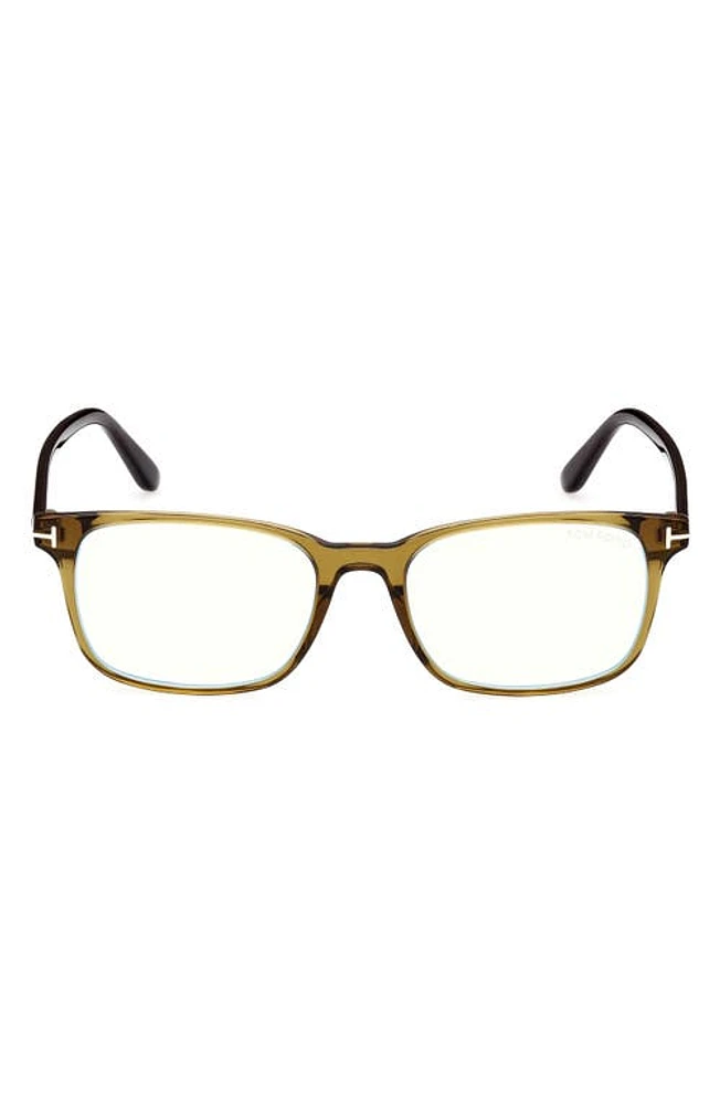 TOM FORD 51mm Square Blue Light Blocking Reading Glasses in Shiny Dark Green at Nordstrom