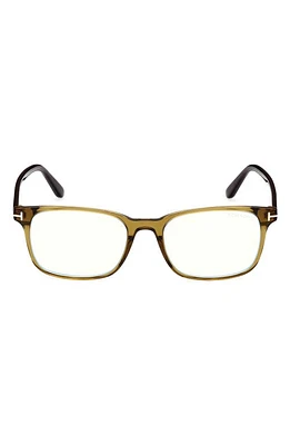 TOM FORD 51mm Square Blue Light Blocking Reading Glasses in Shiny Dark Green at Nordstrom