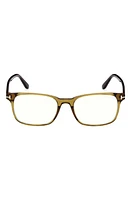 TOM FORD 51mm Square Blue Light Blocking Reading Glasses in Shiny Dark Green at Nordstrom