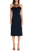 Maggy London Illusion Mesh Rosette Midi Dress Twilight Navy at Nordstrom,