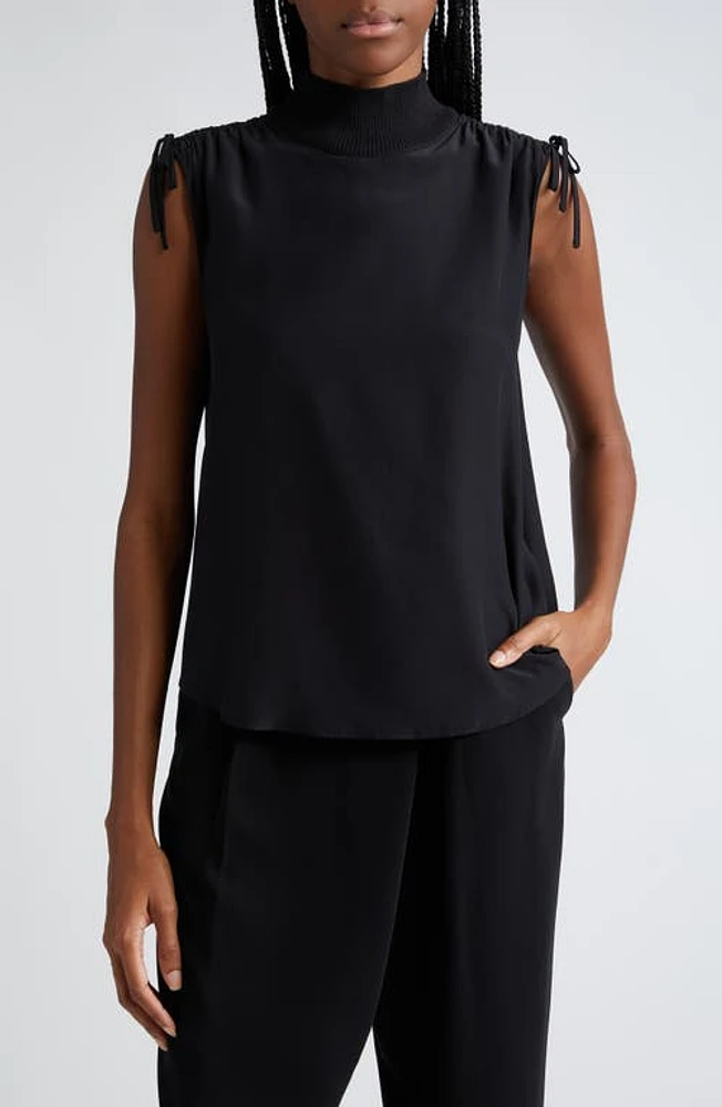 Cinq à Sept Liam Rib Mock Neck Sleeveless Silk Top Black at Nordstrom,