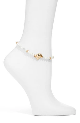 Open Edit Mermaid Shell & Imitation Pearl Anklet in White- Gold at Nordstrom