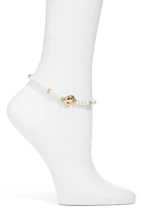 Open Edit Mermaid Shell & Imitation Pearl Anklet in White- Gold at Nordstrom