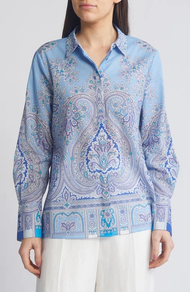 KOBI HALPERIN Hunter Paisley Cotton Popover Shirt Powder Blue Multi at Nordstrom,