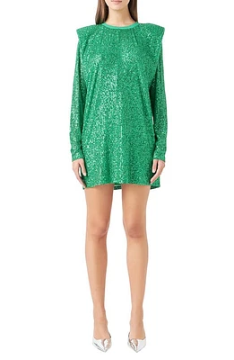 Endless Rose Sequin Long Sleeve Shift Minidress Green at Nordstrom,