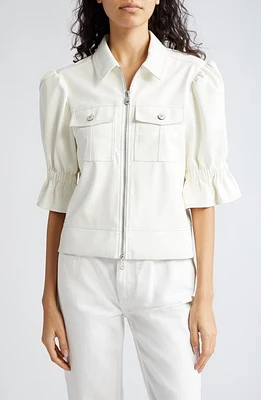 Cinq à Sept Holly Ruffle Faux Leather Jacket in Ivory at Nordstrom, Size X-Small