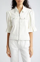 Cinq à Sept Holly Ruffle Faux Leather Jacket in Ivory at Nordstrom, Size X-Small