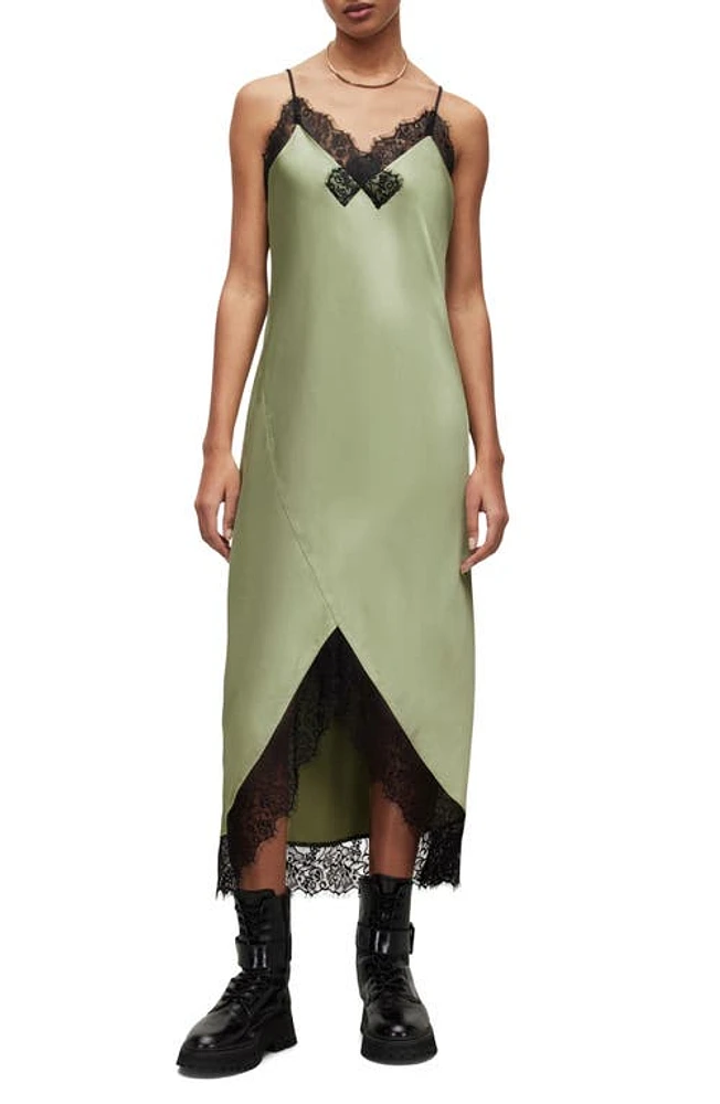 AllSaints Praia Lace Trim Slipdress Spring Green at Nordstrom, Us